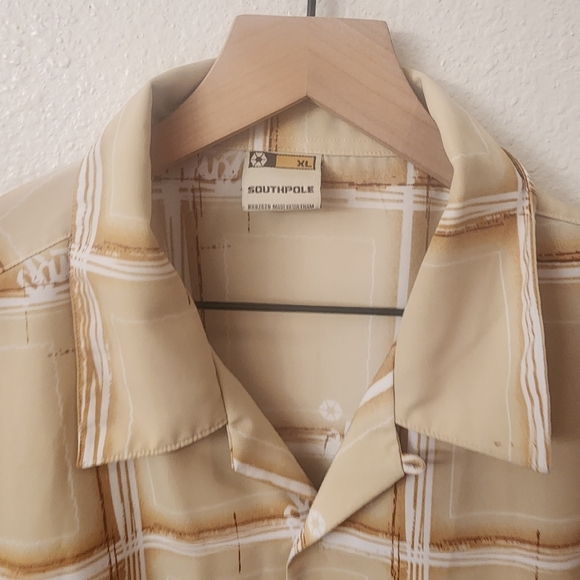 South Pole Hip Hop Camp Plaid Logo Tan Short Sleeve Shirt Mens XL - Picture 3 of 8